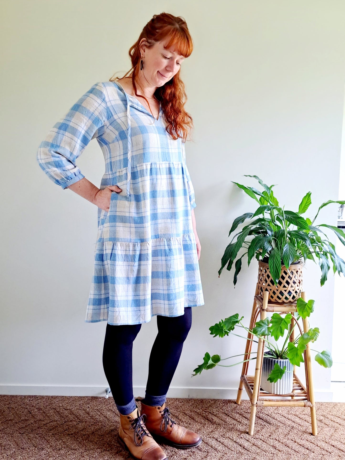 Pre-made Sammy Dress (blue check) - size S, M, L