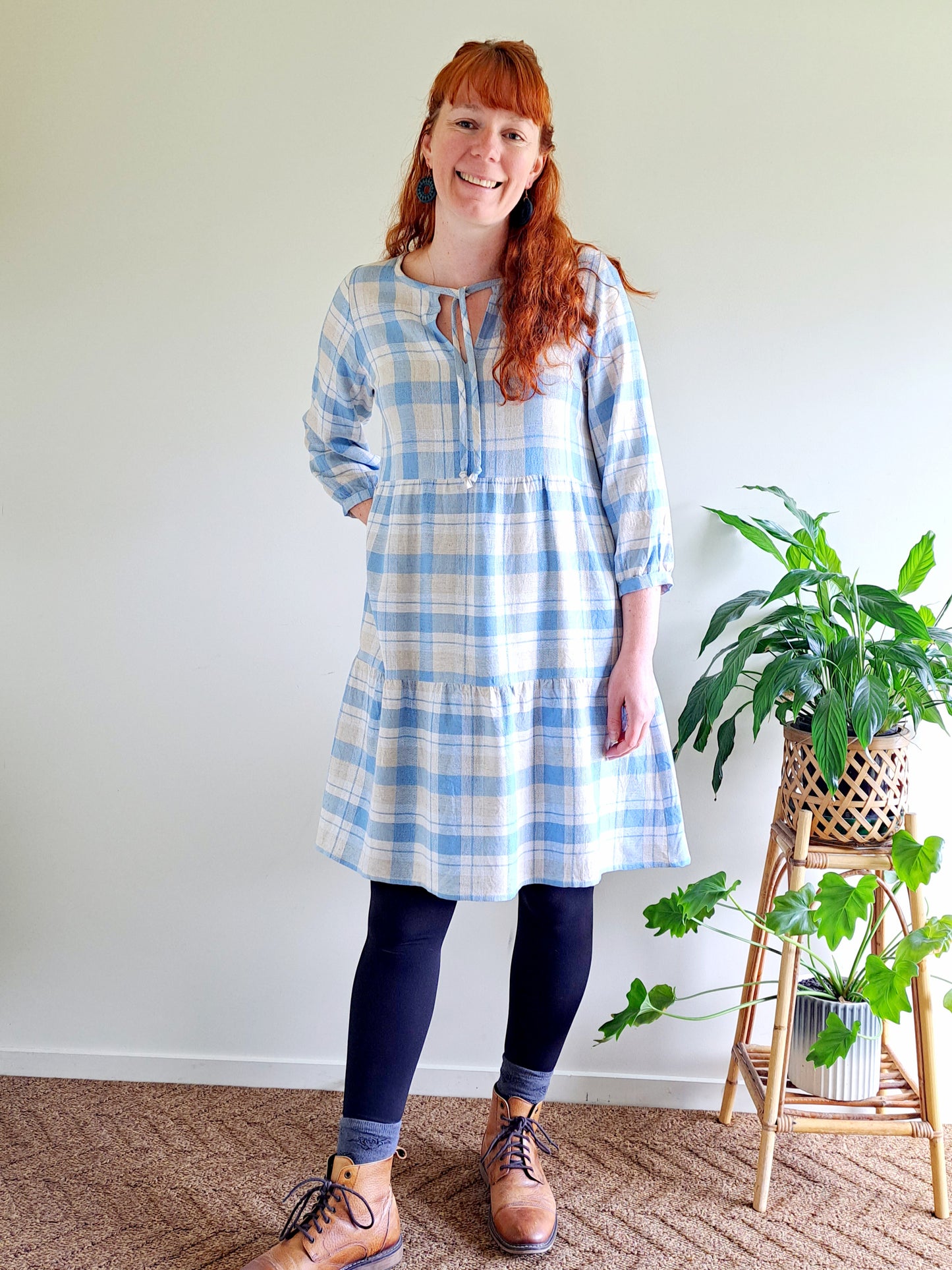 Pre-made Sammy Dress (blue check) - size S, M, L