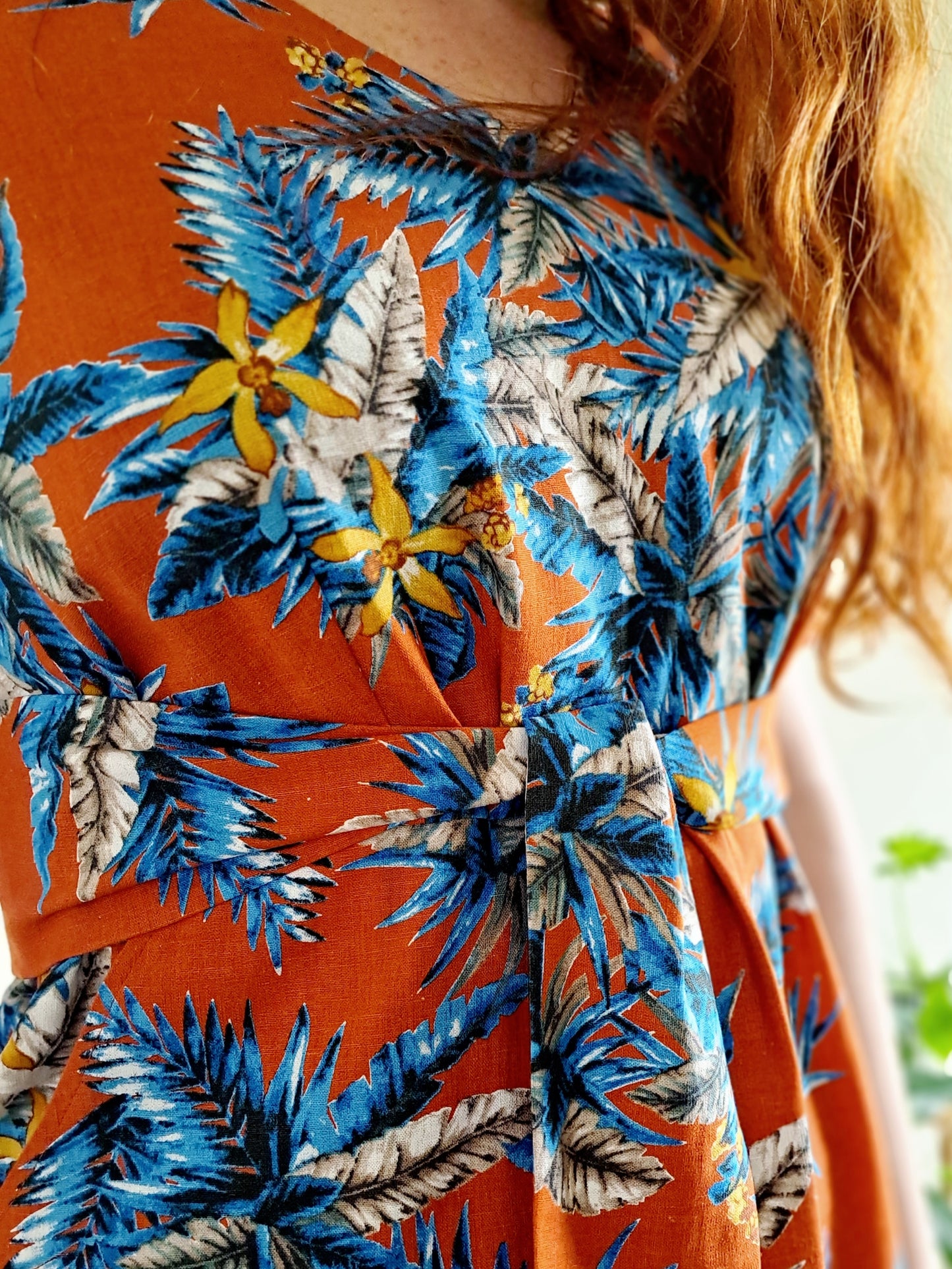 Pre-made Jody Dress (orange palms) - size M, L