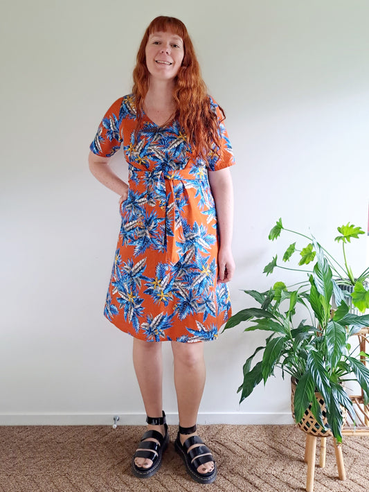 Pre-made Jody Dress (orange palms) - size M