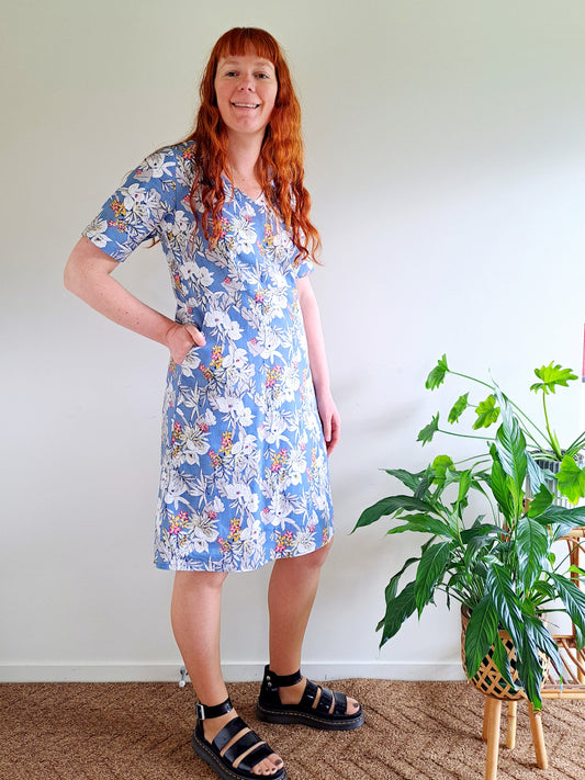Pre-made Jody Dress (blue floral) - size S, L, XL, XXL