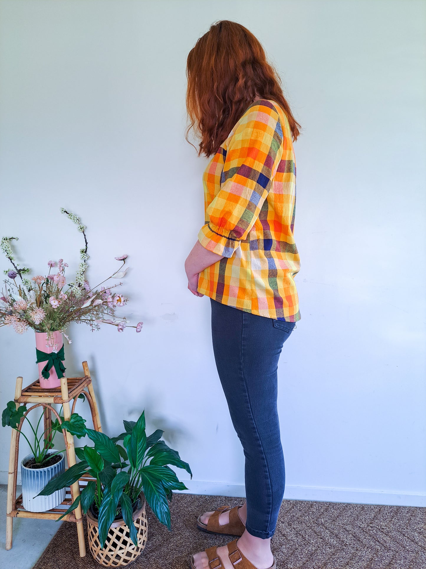 Pre-made Jacqui Blouse (yellow check) size - M, XL,