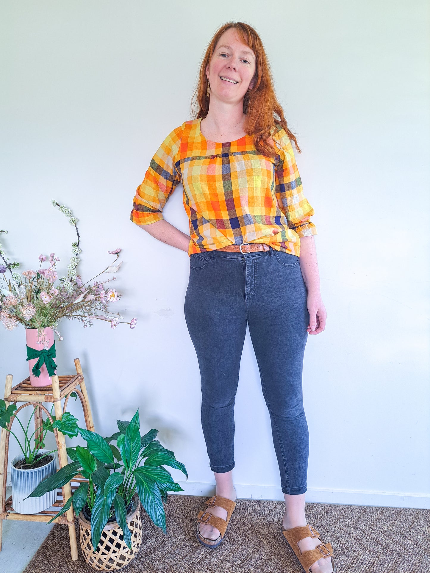 Pre-made Jacqui Blouse (yellow check) size - M, XL,