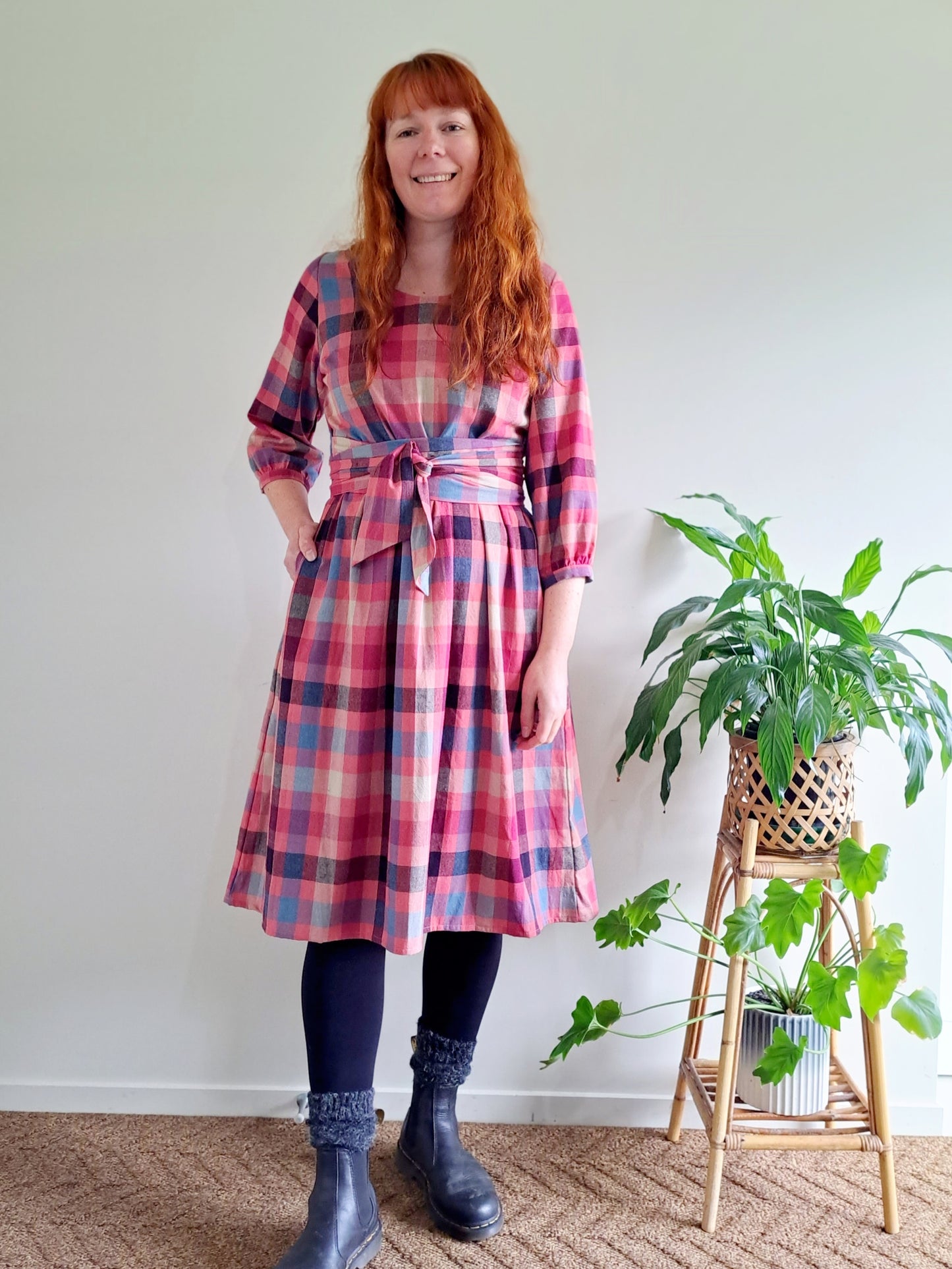Pre-made Mollie Dress (pink check) - size M