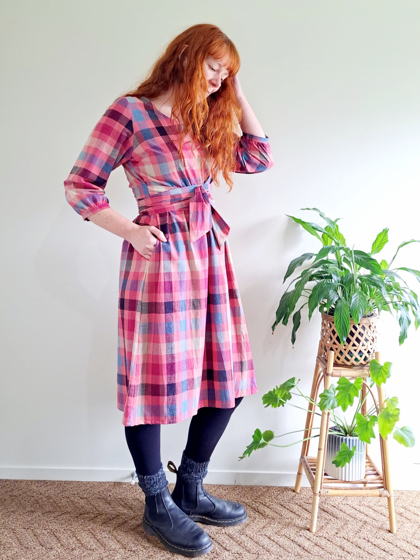 Pre-made Mollie Dress (pink check) - size M