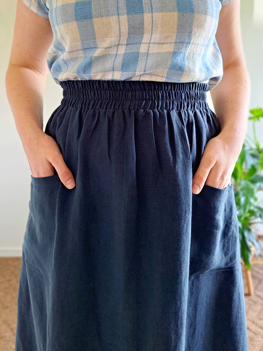 Pre-made Millie Maxi Skirt (petrol linen) - size L