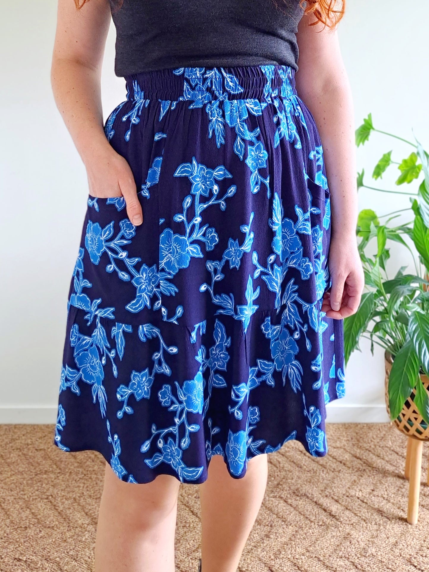 Pre-made Sadie Skirt (blue flowers) - size M, XL