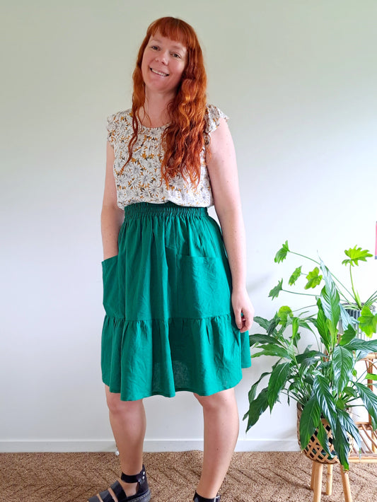 Pre-made Sadie Skirt (Emerald linen/cotton) - size XL
