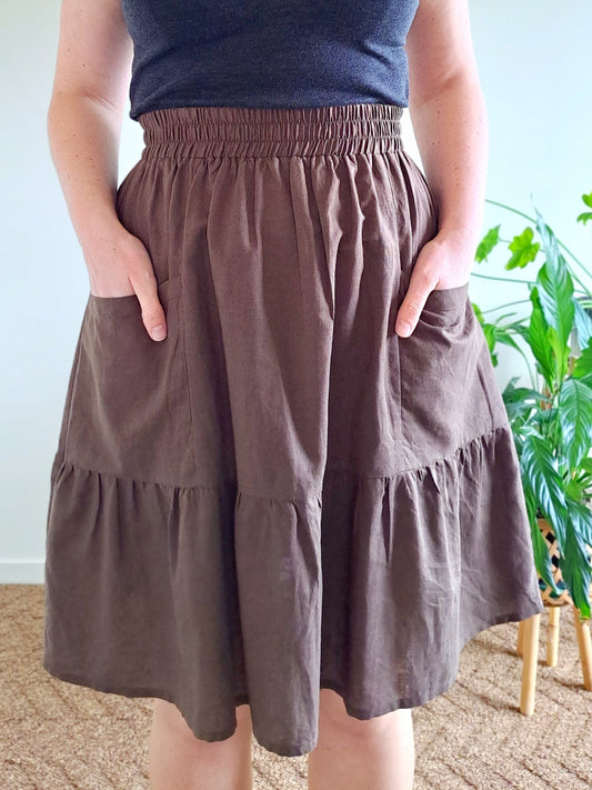 Pre-made Sadie Skirt (Espresso linen/cotton) - size M