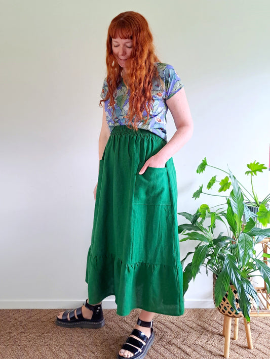 Pre-made Millie Maxi Skirt (evergreen linen) - size L