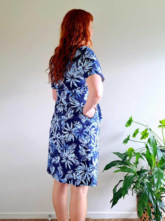 Pre-made Jody Dress (navy palms) - size S, M, L, XL
