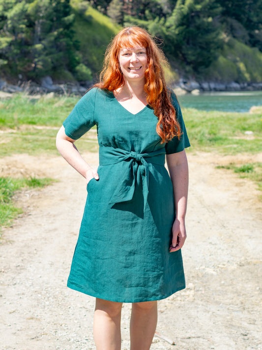 Pre-made Jody Dress (jade linen) - size XL, XXL