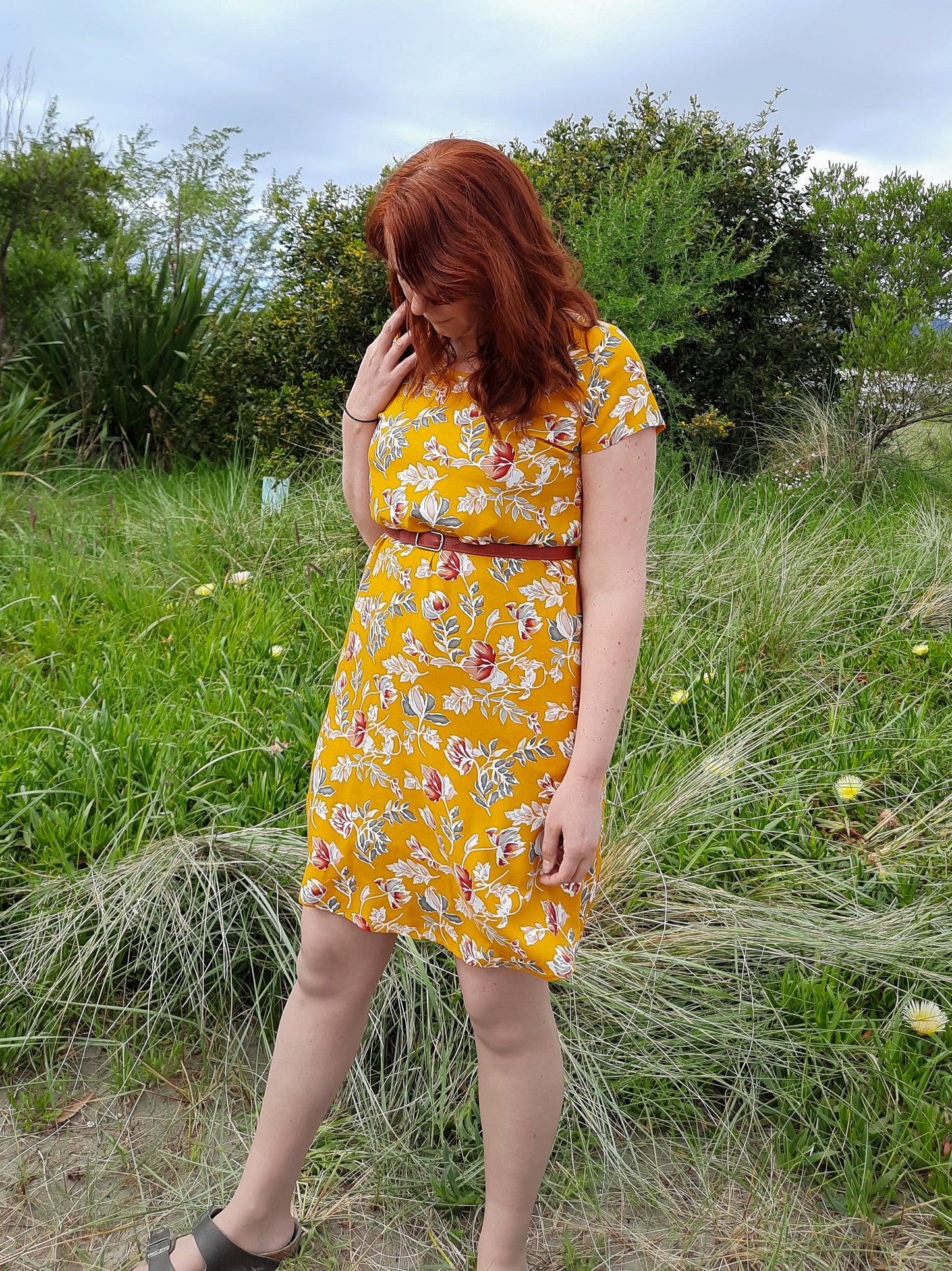Pre-made Ziggy Dress (yellow garden) - size XL