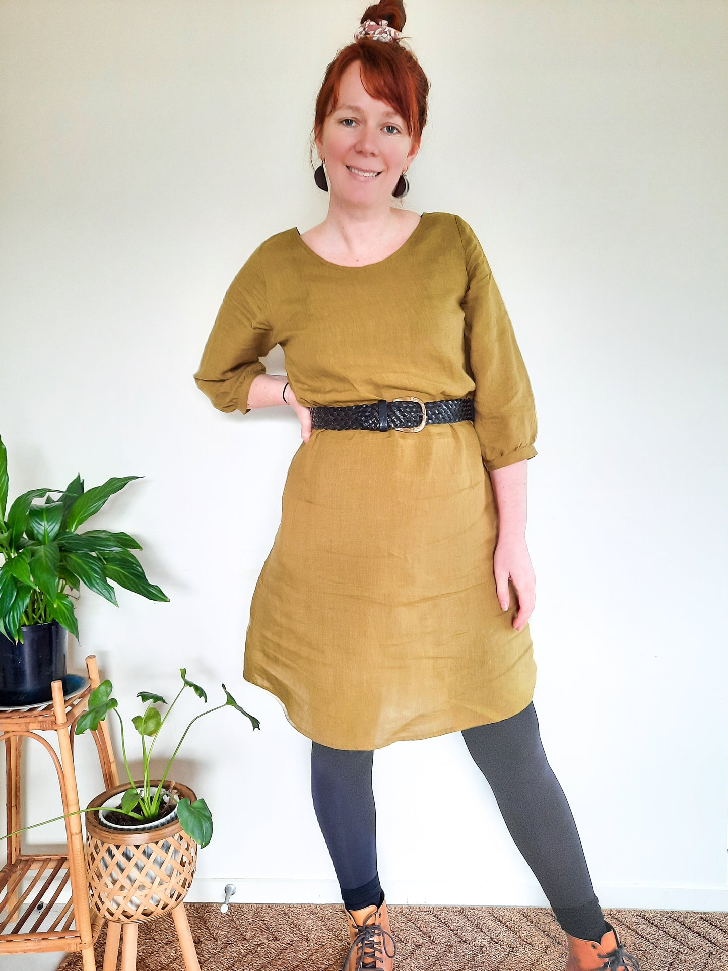 Pre-made Izzy Dress (olive linen) - size S