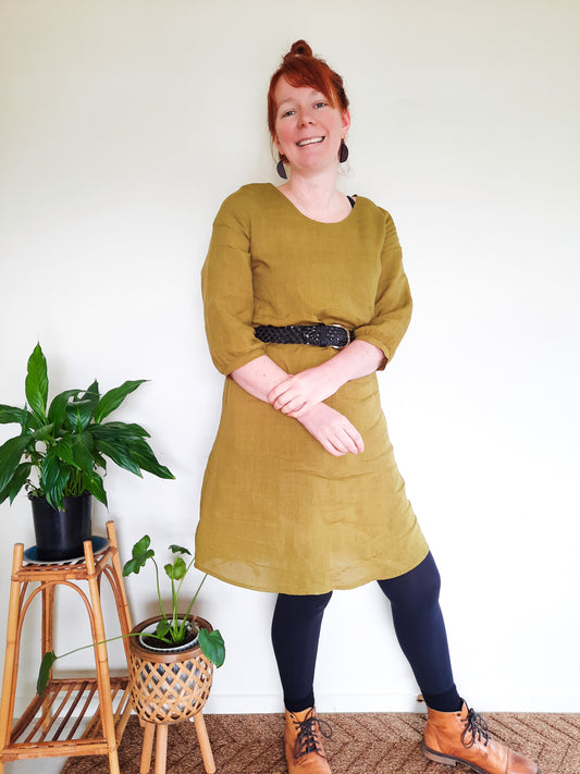 Pre-made Izzy Dress (olive linen) - size S