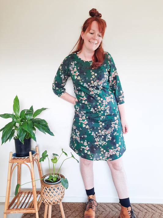 Pre-made Izzy Dress (green garden) - size M