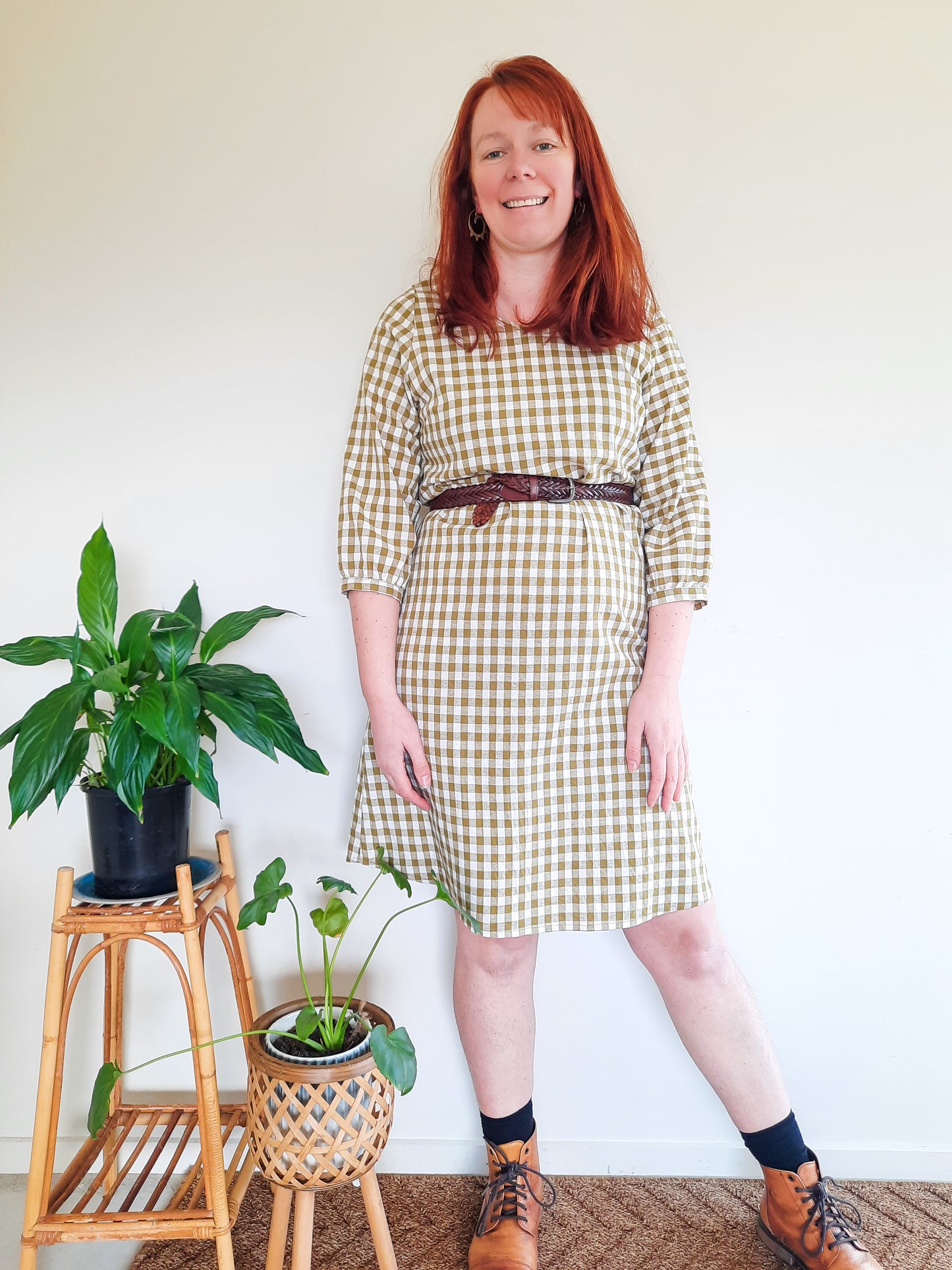 Pre-made Izzy Dress (olive gingham) - size L