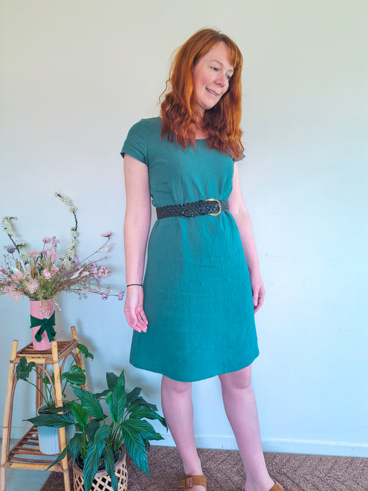 Pre-made Ziggy Dress (greenstone linen) - size S