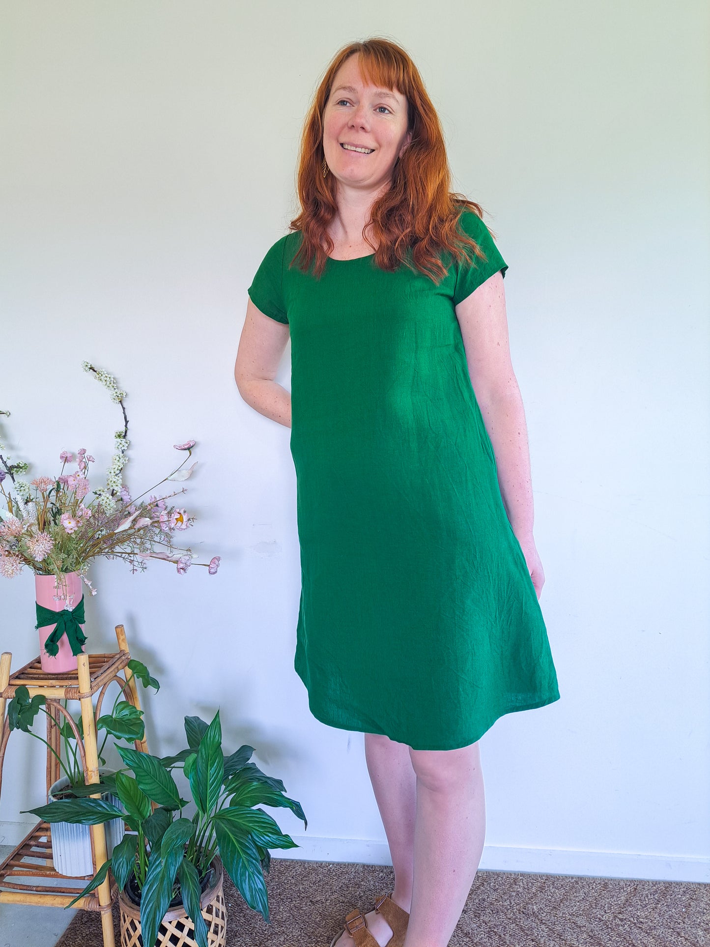 Pre-made Ziggy Dress (emerald linen blend)