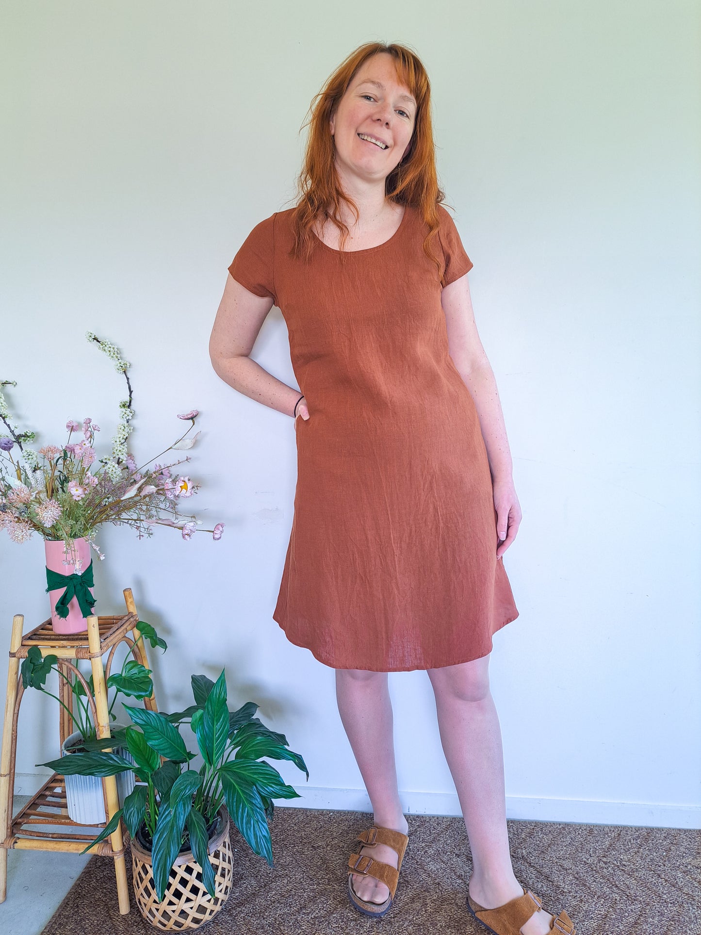 Pre-made Ziggy Dress (rust linen) - size S, M