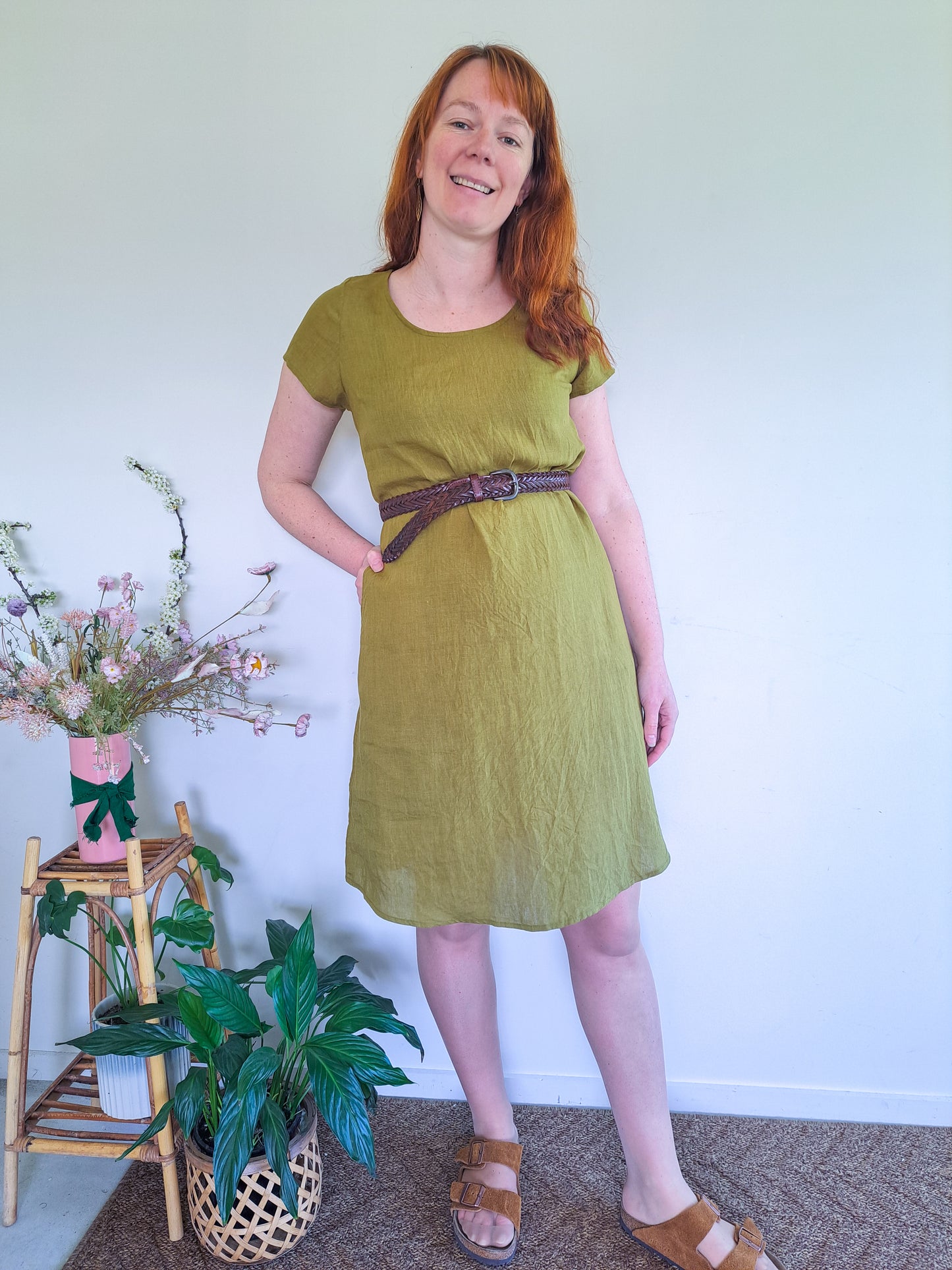 Pre-made Ziggy Dress (olive linen) - size S, L