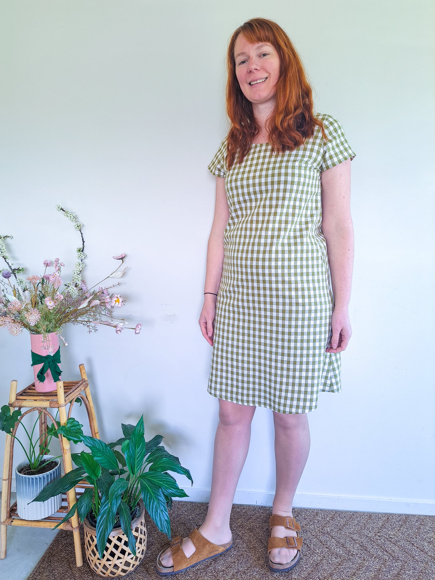 Pre-made Ziggy Dress (olive gingham) - size S