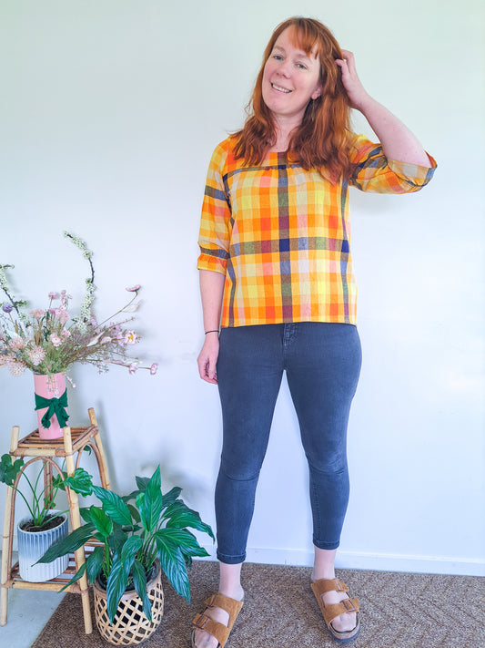 Pre-made Jacqui Blouse (yellow check) size - M, XL,